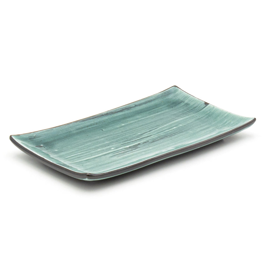 8.35" x 4.75" Rectangular Ceramic Plate, Dark Brown, Green