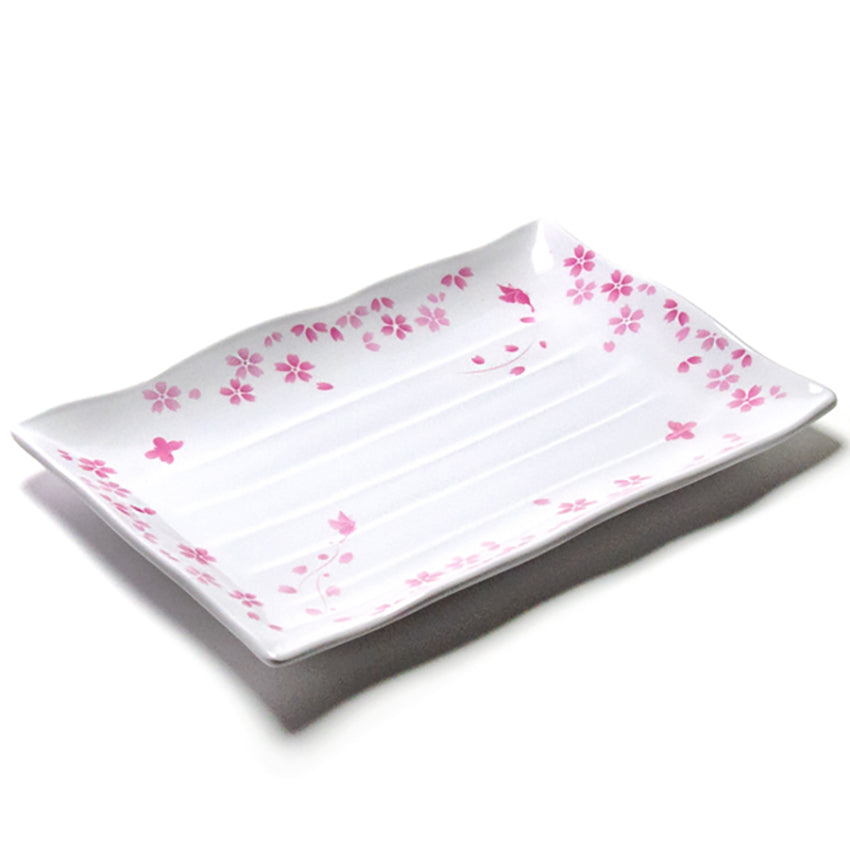 13.25" x 8.85" Rectangular Melamine Plate, White, Pink — Sakura Design