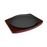 9.5" Cast Iron, Wood Steak Plate with Wood Base, Black