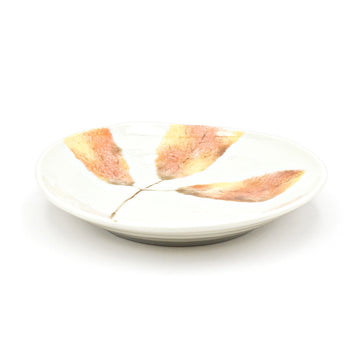5-1/4" Round Ceramic Plate, White, Red