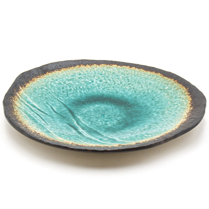 10.85" x 10.5" Irregular Ceramic Plate, Turquoise, Aqua