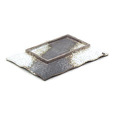 8.85" x 6" Rectangular Ceramic Plate, White, Brown, Gold
