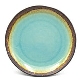 6.85" Round Ceramic Plate, Dark Brown, Turquoise