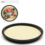 8.65" Round ABS Resin Soba Plate with Mat, Black, Yellow