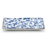 8.5" x 5" Rectangular Ceramic Plate, White, Blue — Floral Design