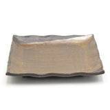 9.75" Square Ceramic Plate, Brown, Gold