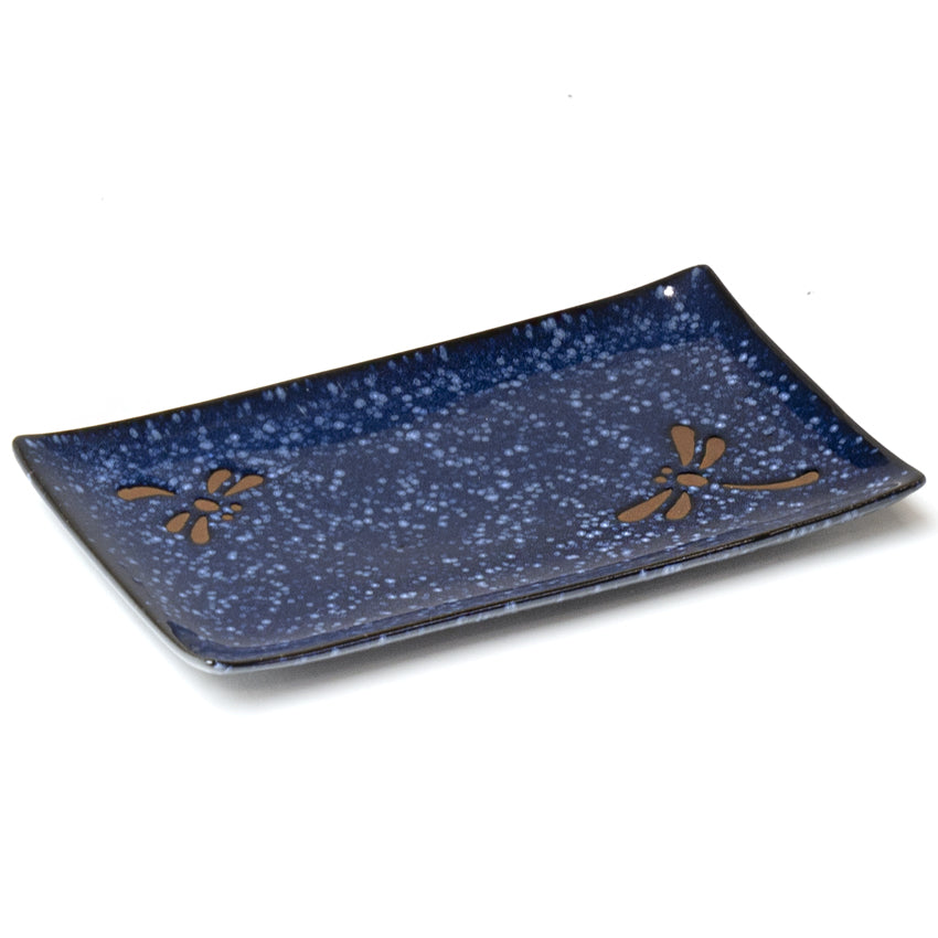 8.35" x 4.75" Rectangular Ceramic Plate, Navy, Blue — Dragonfly Design