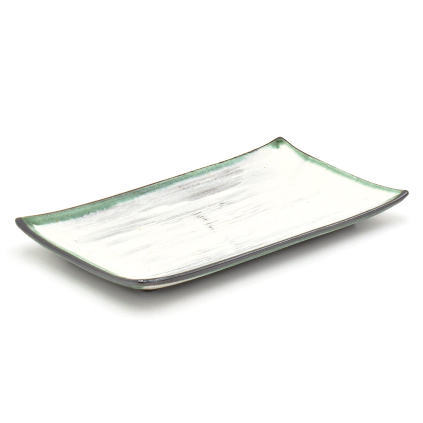 8.35" x 4.75" Rectangular Ceramic Plate, Dark Brown, White