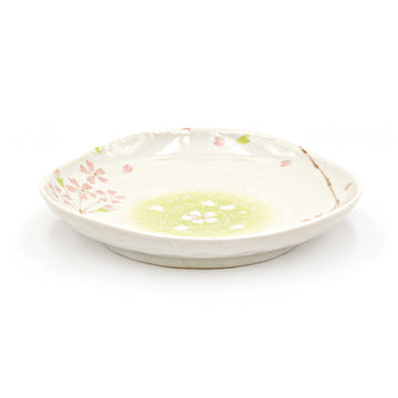 6.5" Irregular Ceramic Plate, Beige, Pink — Sakura Design