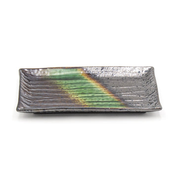 7.5" x 4.85" Rectangular Ceramic Plate, Black, Dark Brown, Green