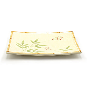 15.5" x 11.65" Rectangular Ceramic Plate, Beige, Brown