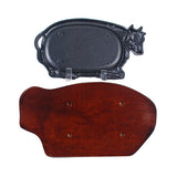 12" x 7" Cow Iron, Wood Steak Plate with Wood Base, Black
