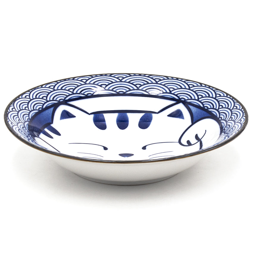 8.35" Round Ceramic Deep Plate, Blue — Cat Design