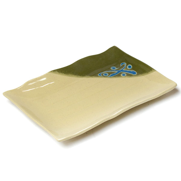 13.5" x 9.25" Melamine Plate, Beige, Green — Marimo Design