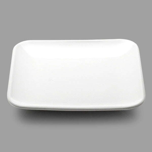 Authentic A670-01 white porcelain plate showing the low sloping rim and rounded corners
