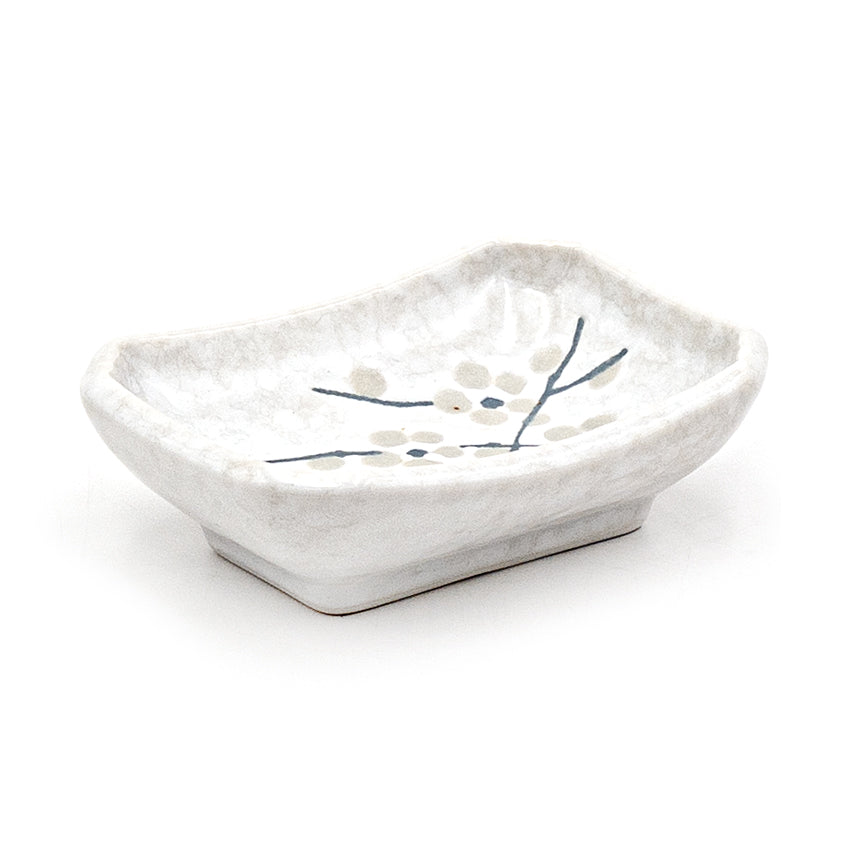 3.5" x 2.5" Rectangular Ceramic Plate, White — Floral Design