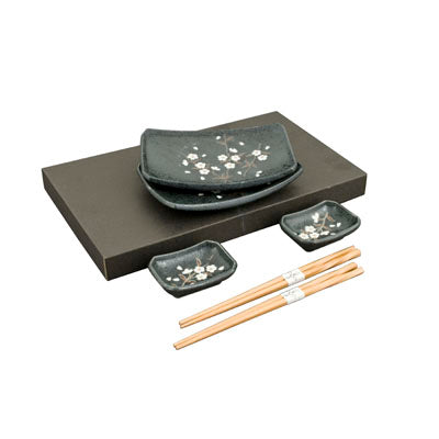 4-Piece Plate Set with Chopsticks, Black