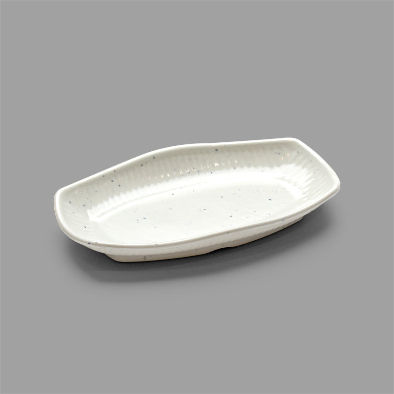8.25" x 4.75" Rectangular Melamine Plate, White — Marble Design