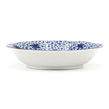 8.5" Round Ceramic Deep Plate, Blue — Floral Design
