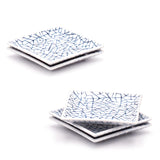 4" Square Ceramic 5-Piece Plate Set, White, Blue