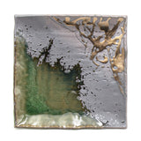 9.75" Square Ceramic Plate, Brown, Green, Gold