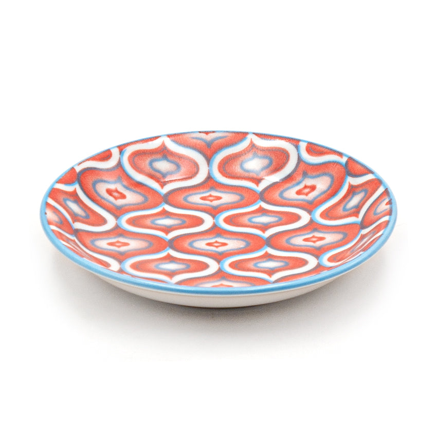 4.75" Round Ceramic Plate, Orange, Blue, White