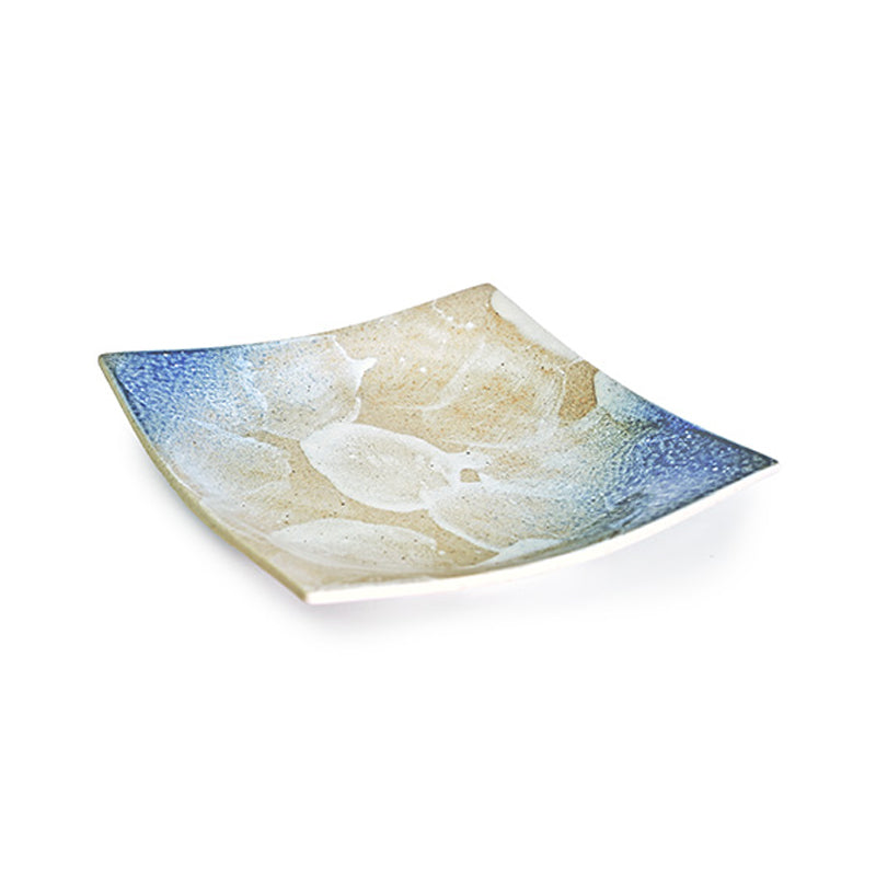 9 in Blue & Beige Mottled Ceramic Square Plate — MS293-UN