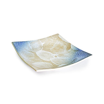 9" Square Ceramic Plate, Blue, Beige