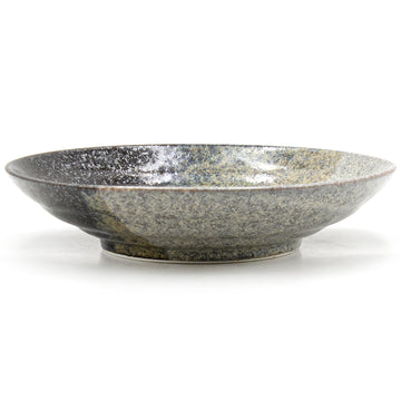 9" Round Ceramic Deep Plate, Dark Brown, Brown, Gray