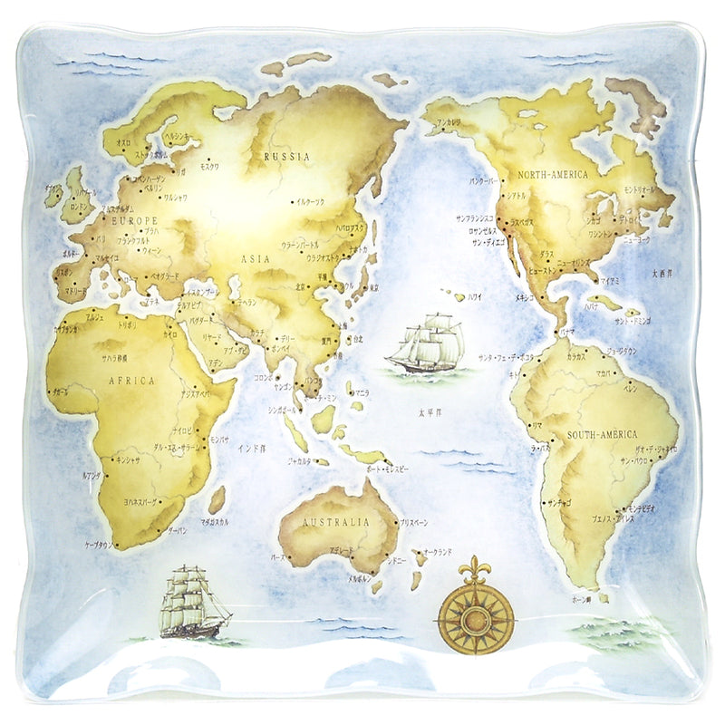 MP5 world-map plate, overhead view of the printed design