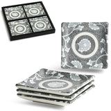 5" Square Ceramic 4-Piece Plate Set, Beige, Brown — Karakusa Design