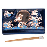 8" Rectangular Divided Plate with Chopsticks, Blue