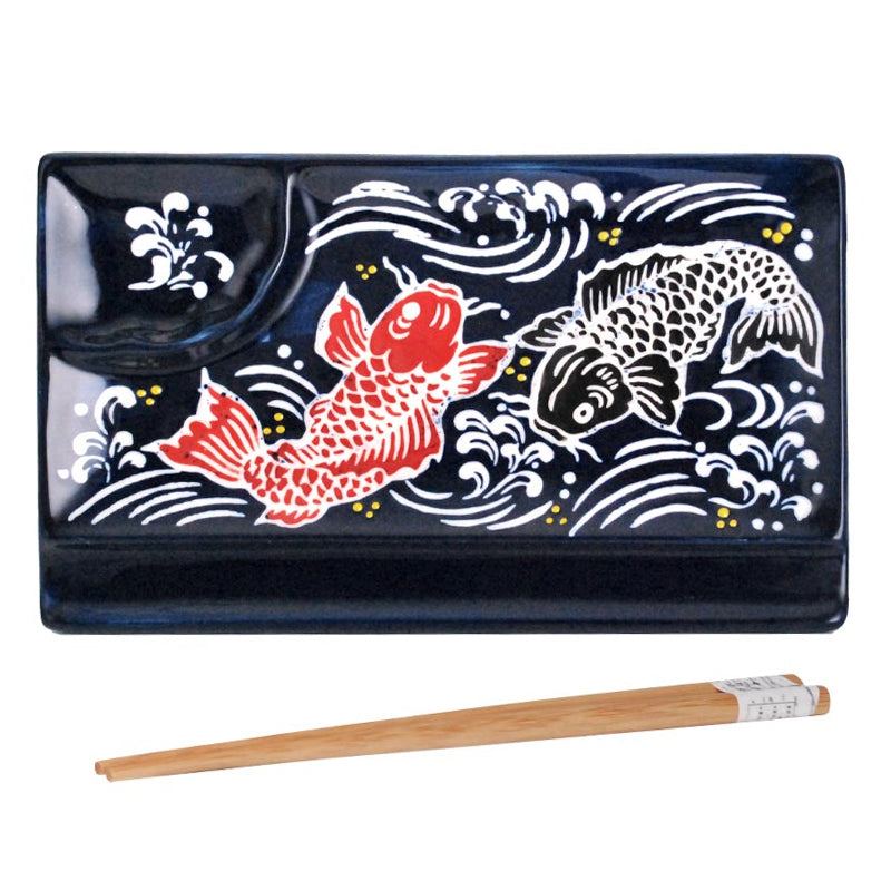 8 × 5 in Koi Sushi Plate with Wooden Chopsticks — SFP3-6299