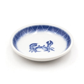 3.75" Ceramic Plate, White, Blue — Crab Design