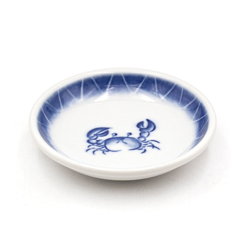 3.75" Ceramic Plate, White, Blue — Crab Design