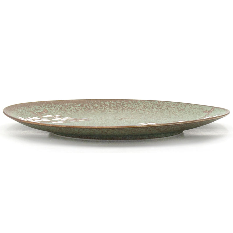 9″ Green & Brown Ceramic Sakura Round Plate — side profile