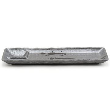 13" x 4" Rectangular Ceramic Serving Platter, Dark Brown, Black