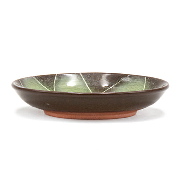 5" Round Ceramic Plate, Green, Brown — Floral Design