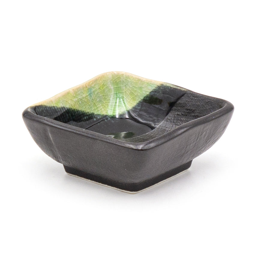 3" Square Ceramic Plate, Dark Brown, Green