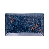 8.35" x 4.75" Rectangular Ceramic Plate, Navy, Blue — Dragonfly Design