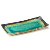 11" x 3.75" Rectangular Ceramic Plate, Blue, Green