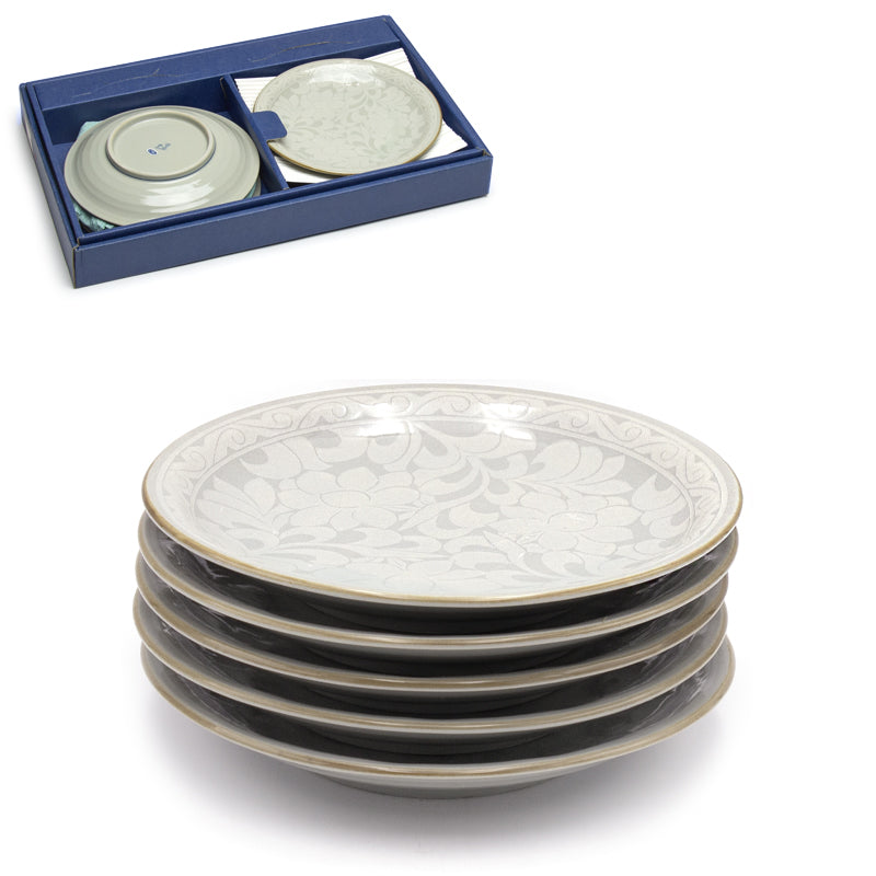 6-3/4" Round Ceramic 5-Piece Plate Set, Ivory