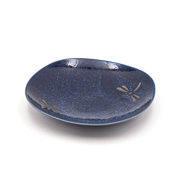 7.75" Round Ceramic Plate, Navy, Blue — Dragonfly Design