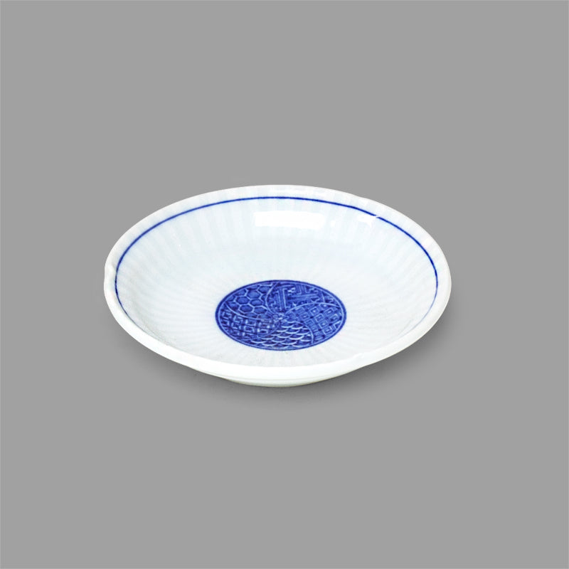 5-1/4" Round Ceramic Plate, White, Blue