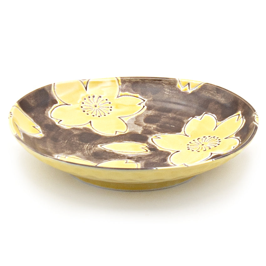 7.5" Ceramic Plate, Brown — Floral Design