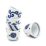 Ceramic, Bamboo 10-Piece Soba Plate & Cup Set with Bamboo Mat, White, Blue — Arabesque Design
