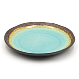6.85" Round Ceramic Plate, Dark Brown, Turquoise