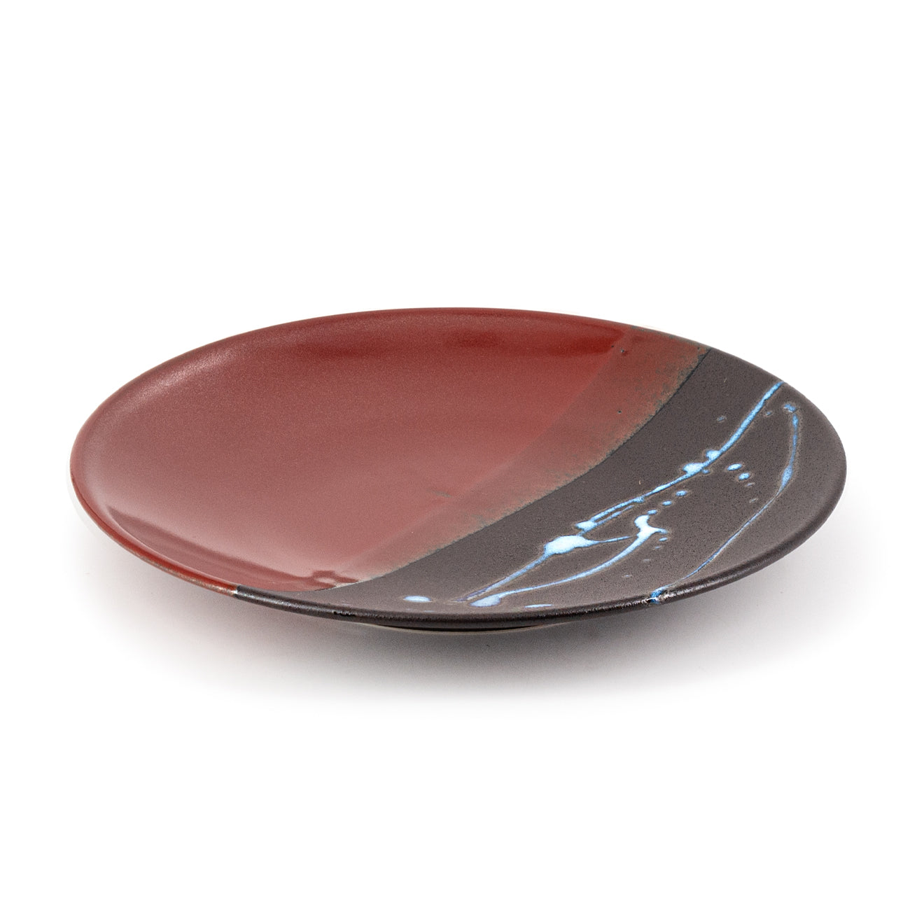 9.25" Round Ceramic Plate, Black, Red