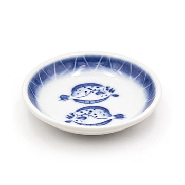3.75" Ceramic Plate, White, Blue — Flatfish Design