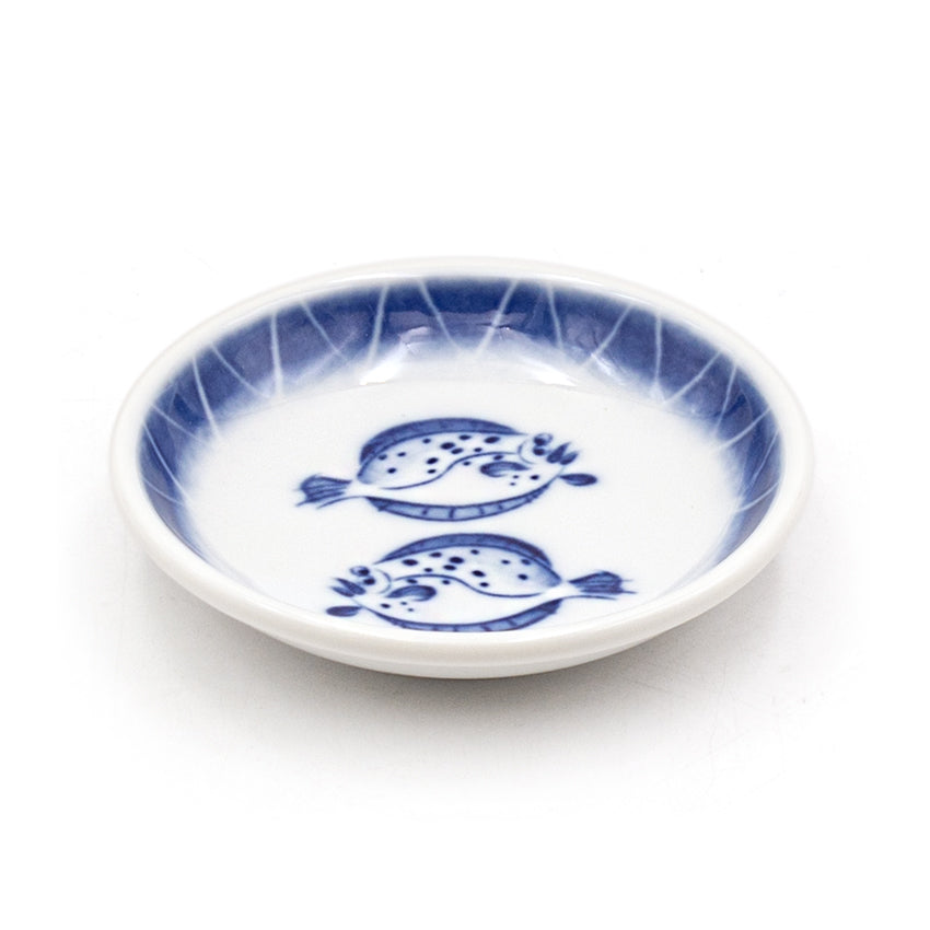 3.75" Ceramic Plate, White, Blue — Flatfish Design